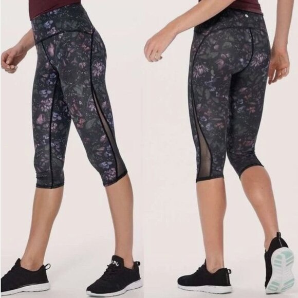 Lululemon Train Times Crop 17" Leggings  Size 4 Frozen Flourish Dark Floral - Picture 1 of 10